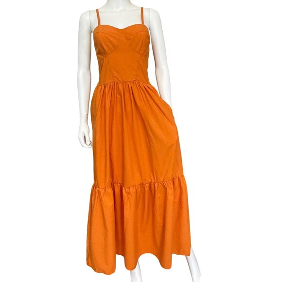 YFB Womens Orange Tiered Maxi Dress Adjustable Straps Size Medium Made In China - Picture 1 of 4